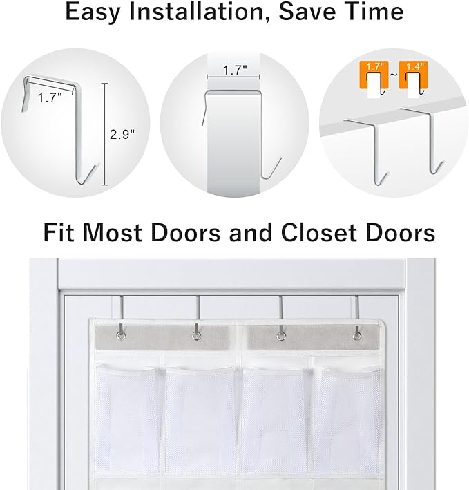 F-color Large Hanging Organizer - Over the Door Shoe Organizer, Cruise Essentials for Closet & Pantry, 24 Breathable Mesh Pockets, Space Saving Hanging Storage Holder with 4 Heavy-Duty Metal Hooks