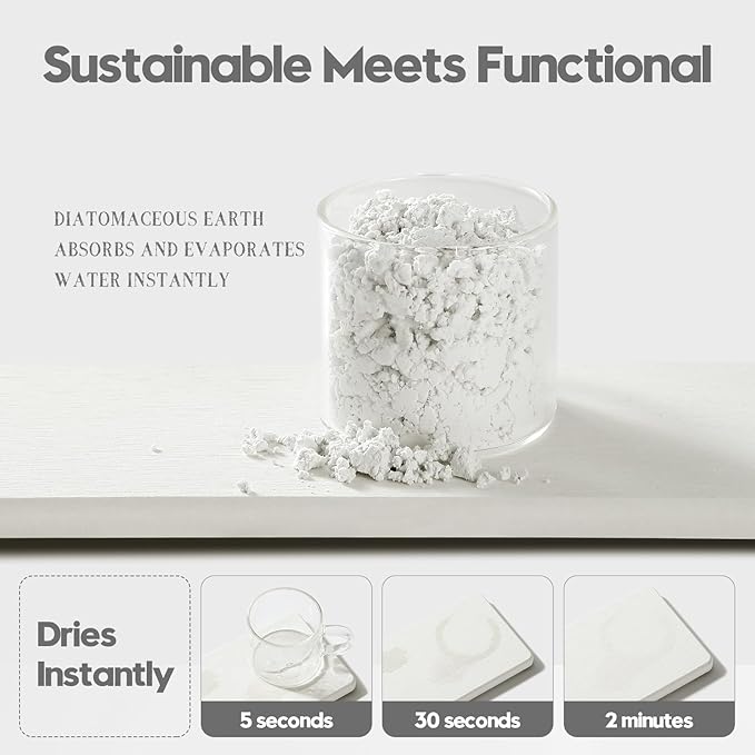 2PCS 10"x 5" Large Bathroom Sink Vanity Trays, Water Absorbing Diatomite Stone Quick Drying Mat for Kitchen Counter, Dish Rack Dispensers Sponge Holder Caddy Organizer, White, 10"x 5"