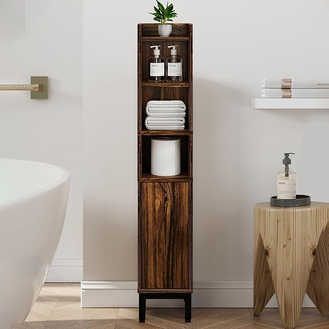 Small Bathroom Storage Cabinet, Walnut, 5-Tier