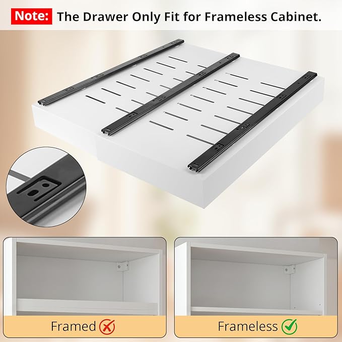DOMNIU 4 Pack Pull Out Cabinet Organizers Expandable Width (12.4''-20.27''), Upgrade 3 Slide Rails Sliding Drawer for Kitchen Cabinet Organizer with Adhesive Nano Film, White
