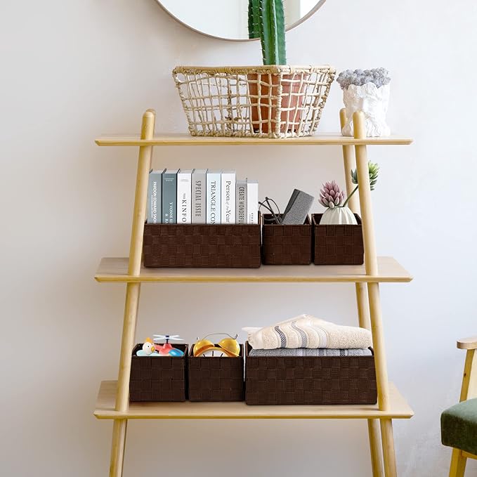 Woven Storage Baskets for Organizing 6 Pack, Brown