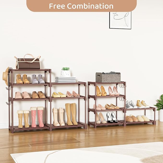 Shoe Rack Organizer, 8-Tier Metal Shoe Rack for Closet Entryway Garage, Brown