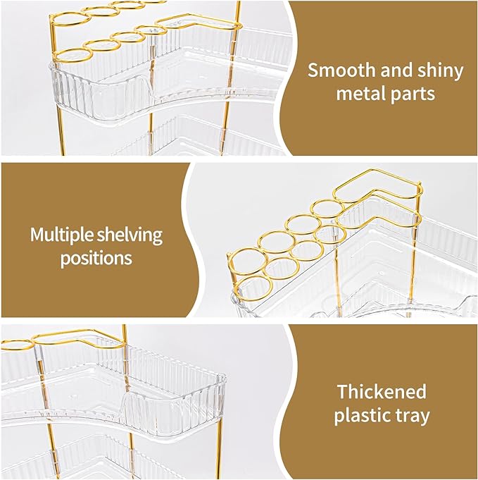 NATURE'S SOURCE Makeup Organizer for Vanity, 3-Tier Corner Bathroom Organizer Countertop with Makeup Brush Holder, Corner Counter Storage for Bathroom, Dresser, Kitchen（Clear