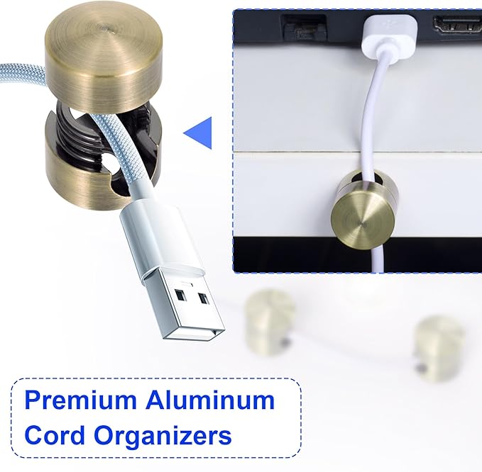 SmallCat 3 Sets Charger Holders for Cords, Antique Copper Color Adjustable Cable Anchor Holders, Adhesive Metal Cord Clips, Cable Management Wire Organizers for Desk, Office, Nightstand