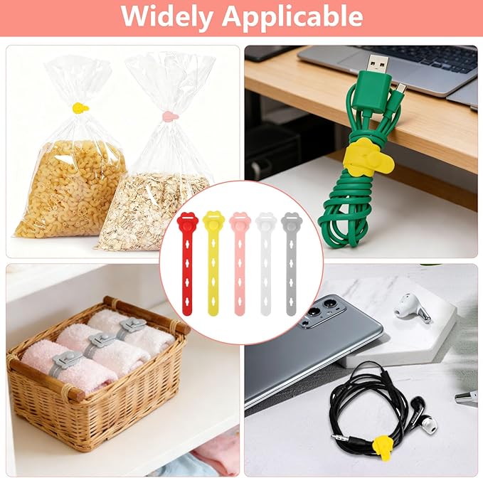 75Pcs Colorful Silicone Cable Ties,2026 New Data Cable Organizer,Reusable Cable Straps,Cable Management Cord Organizer for Fastening Phone Charger Home Office Desk Kitchen Appliances Cable CordsWires
