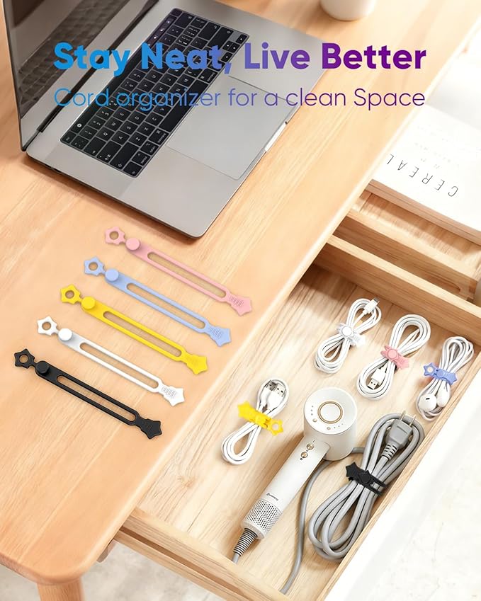 Quick Bind–Silicone Cable Ties Reusable, Cord Organizer for Charging Cables, Data Cables & Computer Wires, Multipurpose Elastic Cable Management Straps for Home,Office,Travel(36pcs,White)