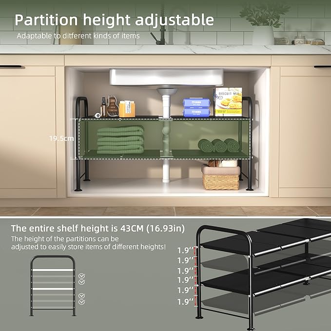 Under Sink Organizers and Storage, 2 Tier Shelf Under Bathroom Sink