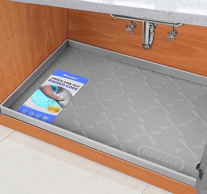 SIKADEER 37" x 19" Under Sink Mat Waterproof, Silicone Mat Kitchen Drawer Shelf and Cabinet Liner, Sink Protector for Bathroom Organizers and Storage, Boot Tray Pet Food Mats
