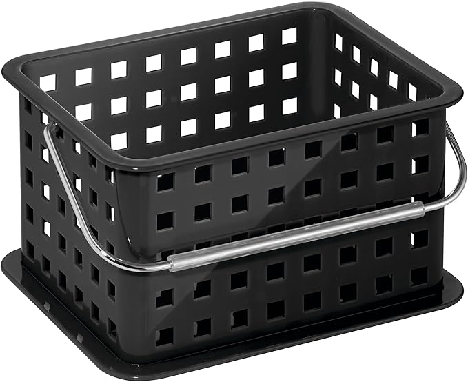 Plastic Shower Caddy Basket with Handle for Bathroom or College Dorm, Black