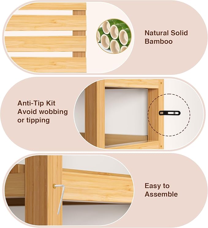 6-Tier Bamboo Shelf, Bamboo Storage Shelving Unit, Living