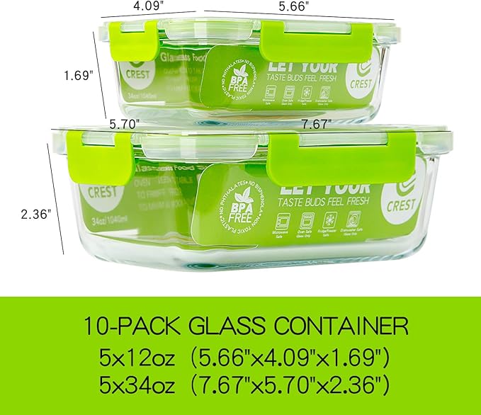 C CREST Glass Containers for Food Storage with Lids