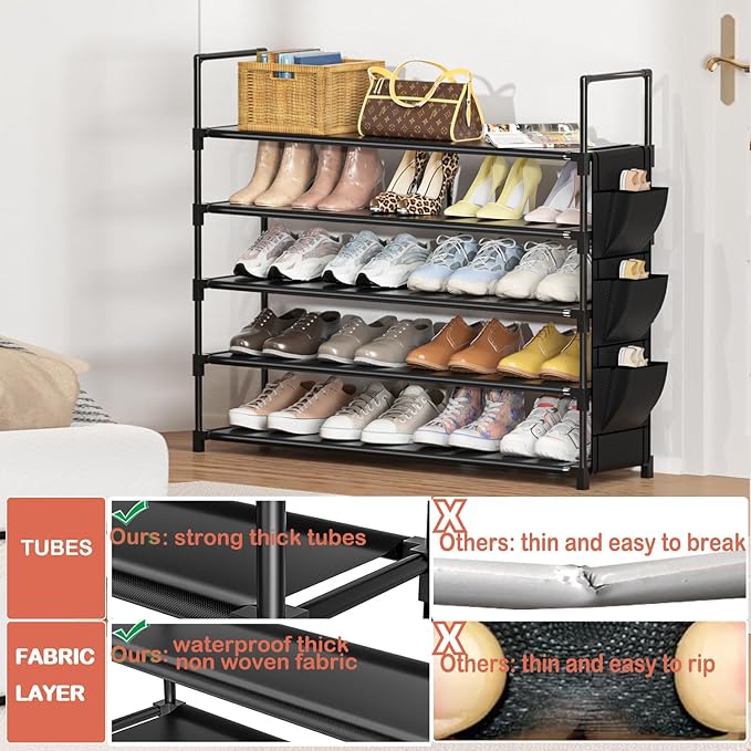 5 Tier Shoe Organizer Rack for Closet, Entryway, Garage, Door, Space Saving