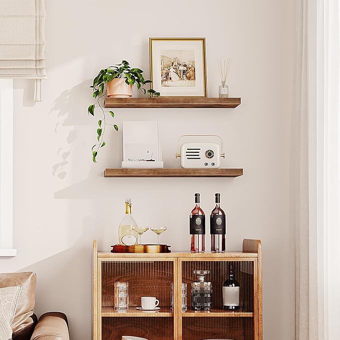 Floating Shelves for Wall, Wall Mounted Shelf Set of 2, Rustic Brown BF80BJP201