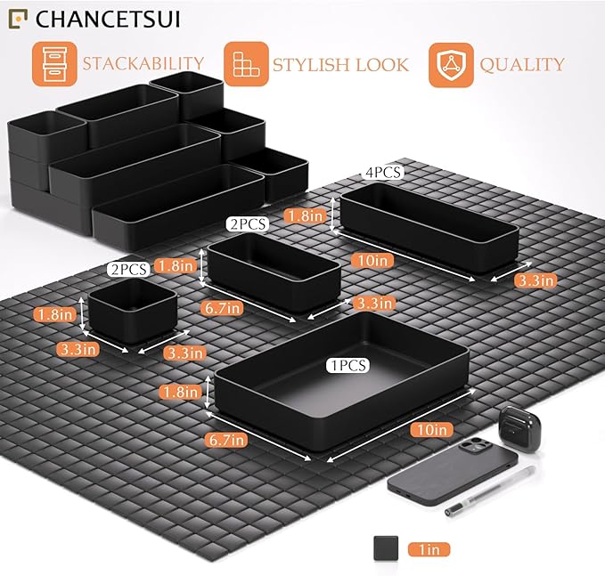 9 Pcs Stackable Drawer Organizer Trays Set, Black