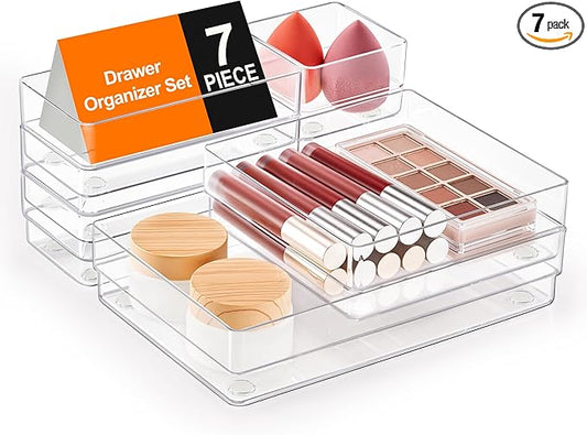 7-Piece Drawer Organizer with Non-Slip Silicone Pads