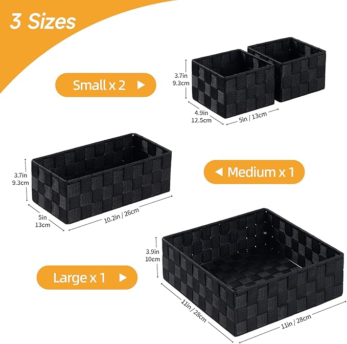 Small Black Baskets Cube Bin Container Tote