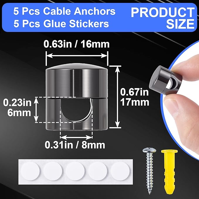 5 Sets Charger Holders for Cords, Black Adjustable Cable Anchor Holders