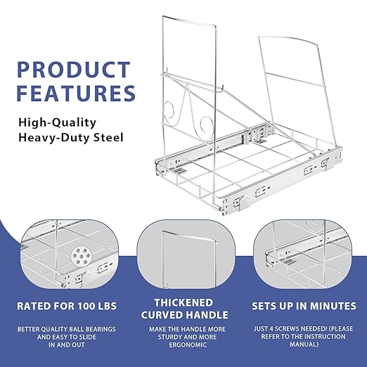 Pull Out Trash Can Under Cabinet: 7–11 Gallons Under Sink Trash Can for Kitchen Requires Min. Cabinet Opening 12"W X 17.5"D X 17.5"H - Cabinet Trash Can Pull Out Kit (Trash Can Not Included)