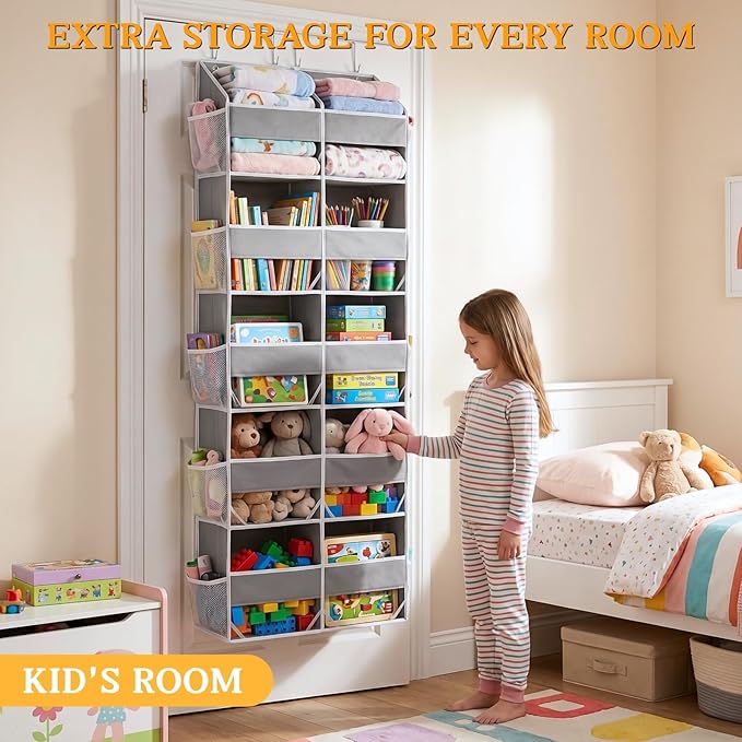 2 Pack Over The Door Organizer 5 Tiers, Extra Large Behind Door Storage of 10 Compartments, 80 lbs Weight Capacity Over Door Organizer, Door Hanging Organizer for Closet, Diaper Organizer, Light Gray