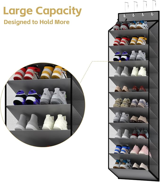 10 Tiers Mesh Over Door Shoe Organizer Storage, Grey