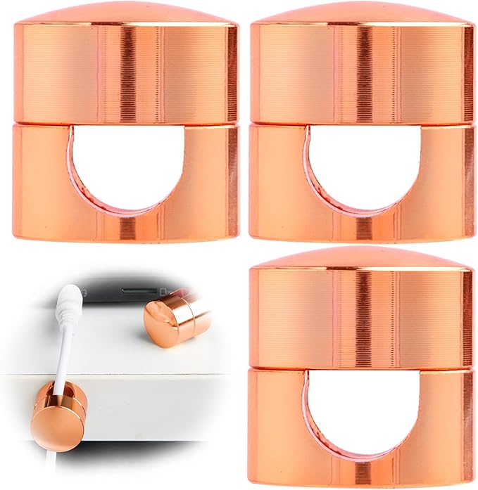 SmallCat 3 Sets Charger Holders for Cords, Rose Gold Color Adjustable Cable Anchor Holders, Adhesive Metal Cord Clips, Cable Management Wire Organizers for Desk, Office, Nightstand