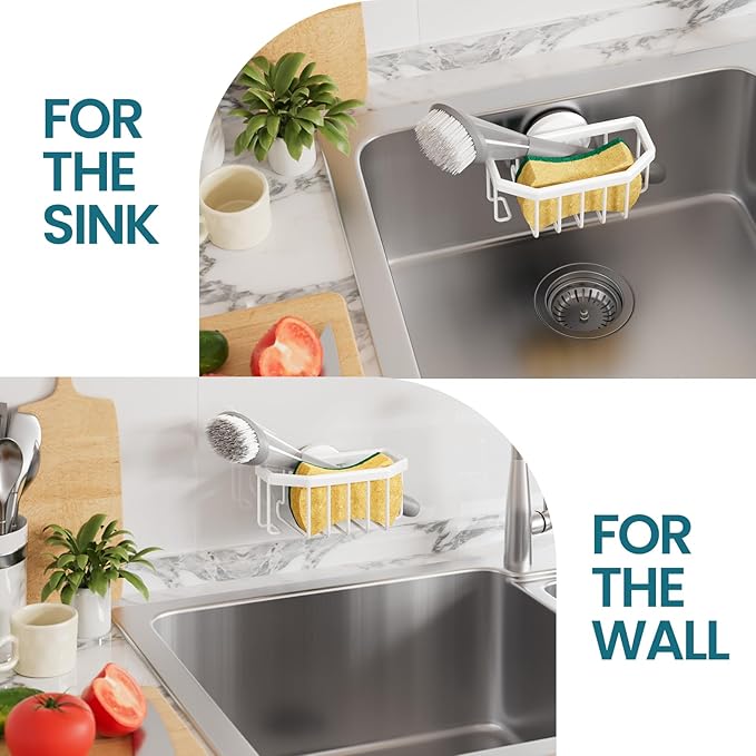 Sponge Holder for Kitchen Sink with Strong Suction Cup, White