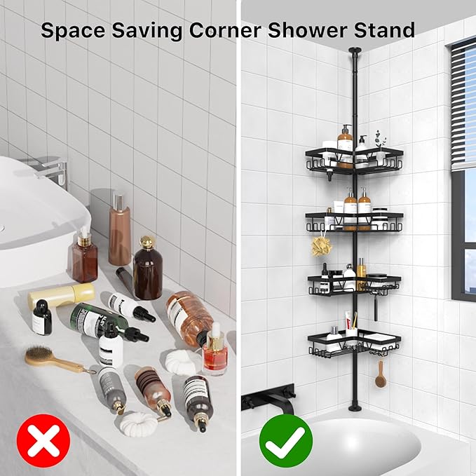 Corner Shower Caddy Tension Pole, Shower Tension Rod Organizer