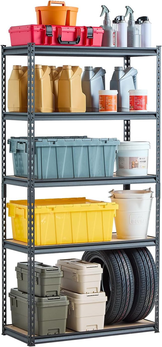 VEVOR Storage Shelves, 2000 lbs, 5 Tier Garage Storage Shelving, 16" D x 36" W x 71.4" H Adjustable Metal Shelves for Garage Shelves Utility Rack Shelf, Ideal for Kitchen, Warehouse, Basement, Black