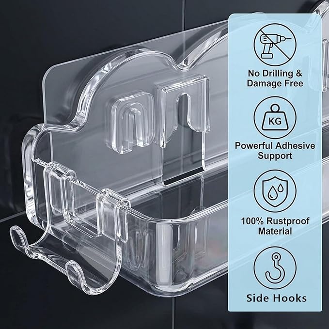 2 Pack Acrylic Shower Caddy No Drilling Adhesive Shower Shelves with 4 Removable