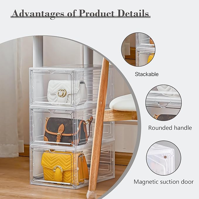 LXLXXL 18 Pack Storage Bins with Lids, Plastic Storage Containers with Magnetic Door, 19 Qt Stackable Clear Storage Box for Home, Office Organizing