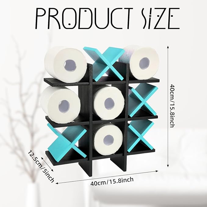 Weysat Tic Tac Toe Toilet Paper Holder Stand Bathroom Wall Decor Rustic Wooden Hanging Storage Freestanding Wall Mounted Shelves Decor for Toilet Tissue Farmhouse