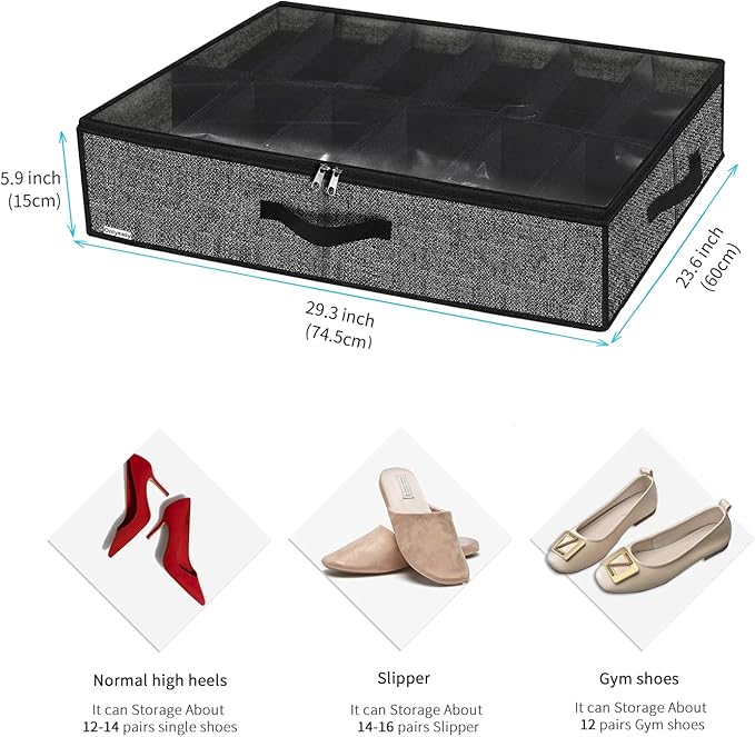 Under Bed Shoe Storage Organizer For Closet, 4 Pack Fit 12x4 Pairs