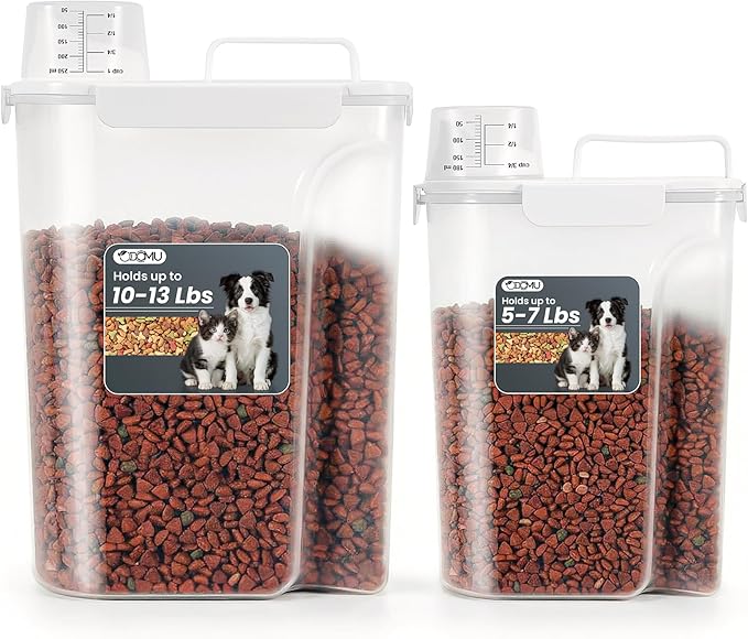 Airtight Pet Food Storage Container 5+10 Lbs 2 Pack, BPA-Free Dog Cat Food Dispenser with Measuring Cup & Large Spout, Leakproof Food Bin for Bird Seed, Rice, Flour, Kitchen Dry Goods