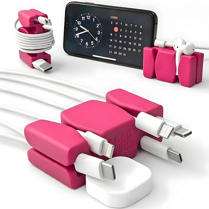 CordBrick 2PK Silicone & Steel Weighted Cord Holders for Bedside. Travel Phone Cable Organizers. Multiuse iPhone Accessories. Small Gifts for Him, College Student. Tech Gadgets for Teenagers. Pink