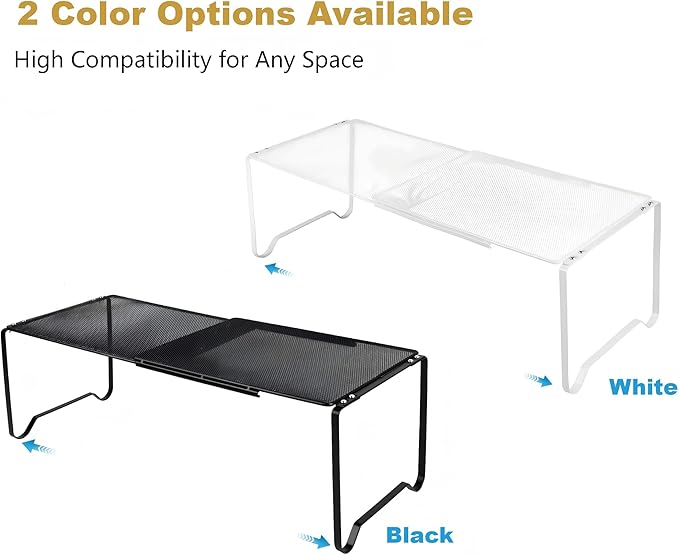 Extendable Dense Mesh Metal Shelf - 15-24.4in Adjustable Stackable Organizer for Kitchen, Bathroom, Shoe Cabinet & Tool Closet, Dust-Proof Small Item Friendly Storage Rack (1 Piece, Black)
