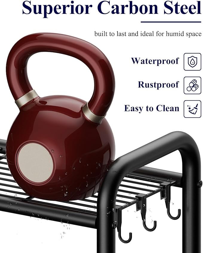 Kitsure Over Toilet Storage Rack - Metal Over Toilet Bathroom Organizer Shelf, Over the Toilet Storage Cabinet with Paper Holder and Hooks, Bathroom Cabinet for Laundry, Black, 3 Tiers (63.2" H)