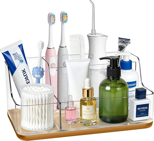 Gold Vanity Bathroom Countertop Storage Rack Lipstick & Makeup Brush Organizer