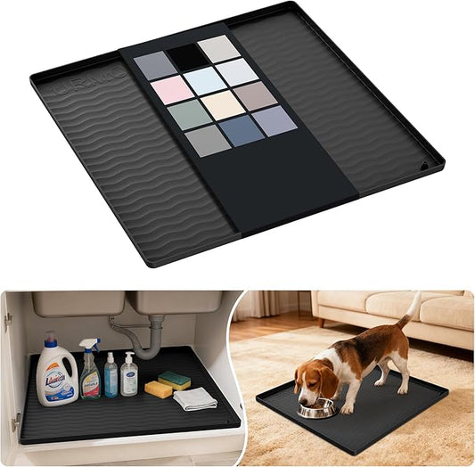 Waterproof Silicone Under Sink Mat 19'' x 19'' Shelf Liner for Kitchen, Black