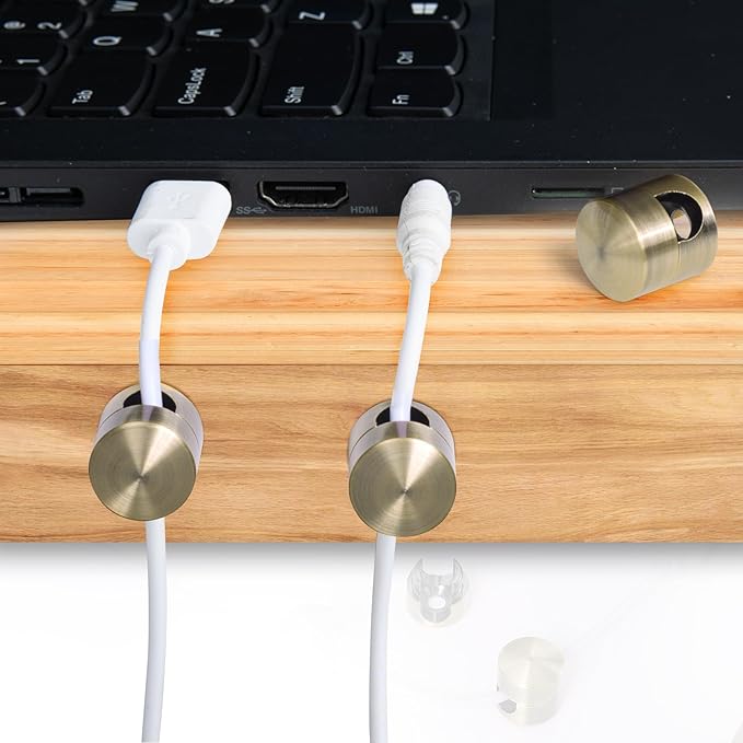 SmallCat 3 Sets Charger Holders for Cords, Antique Copper Color Adjustable Cable Anchor Holders, Adhesive Metal Cord Clips, Cable Management Wire Organizers for Desk, Office, Nightstand