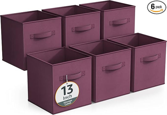 Sorbus Fabric Storage Cubes - 6 Foldable Storage Bins for Organizing Pantry, Cubbies, Toy Box - Clothes Storage & Closet Organizer - 13 Inch Collapsible Cube Baskets for Shelves with Handle