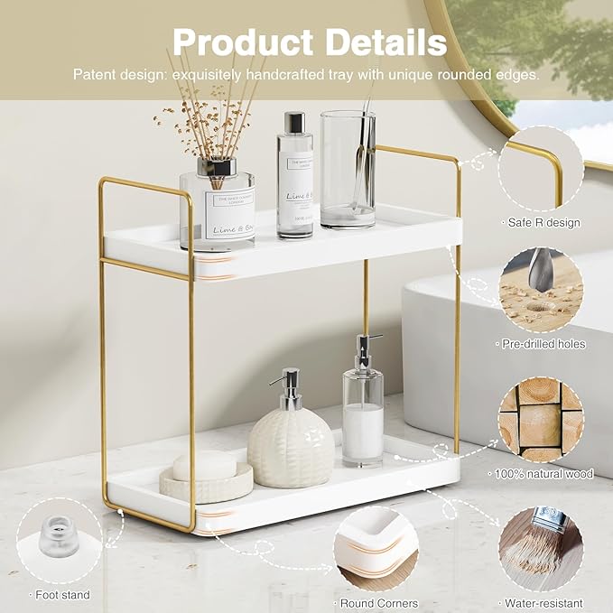 White and Gold Bathroom Counter Organizer