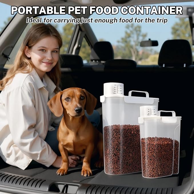 Airtight Pet Food Storage Container 5+10 Lbs 2 Pack, BPA-Free Dog Cat Food Dispenser with Measuring Cup & Large Spout, Leakproof Food Bin for Bird Seed, Rice, Flour, Kitchen Dry Goods