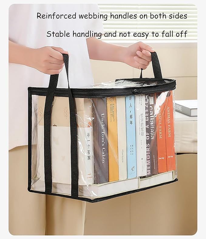 2PCS Clear Book Storage Bag Plastic Comic Books Organizer Collapsible Book Display Case with Lid and Lifting Handle suitable for books and toys,Size38x24x32cm/15x9x13inches