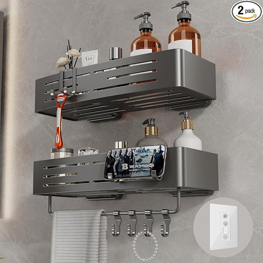 Adhesive Shower Caddy, 2 Pack Shower Shelves for Inside Shower No Drilling