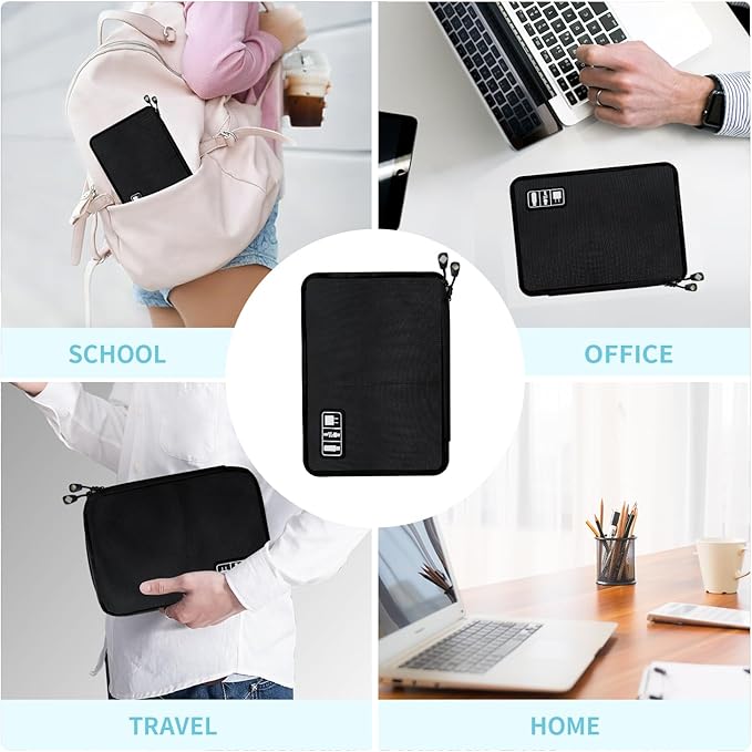 Lcsmaokin Electronics Travel Organizer,Portable Waterproof Electronic Travel Storage Bag for Small Charging Cord Storage,Charger,SD Card etc,for Travel,Business -Black Green
