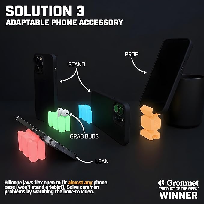 CordBrick Glowing Silicone + Steel Weighted Cable Holder for Nighstand, Cord Wrap for Travel, Unique iPhone Accessory. Small Graduation Gift for High Schoolers. Gadget for Teens. Orange Glow