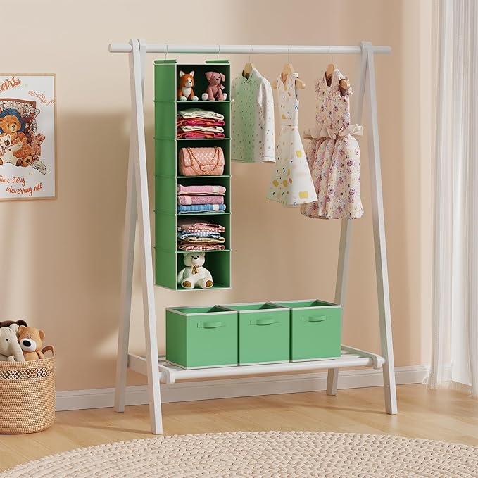 MAX Houser 6-Shelf Hanging Closet Organizer, Hanging Storage Shelves with 2 Sturdy Hooks Space-Saving for Bedroom, Foldable (Green)