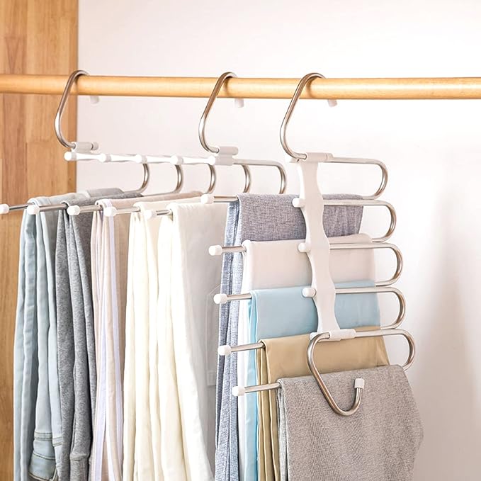 Pants Hangers 2 Pack Space Saving Metal Closet Organizer, Clothes Pants Hangers