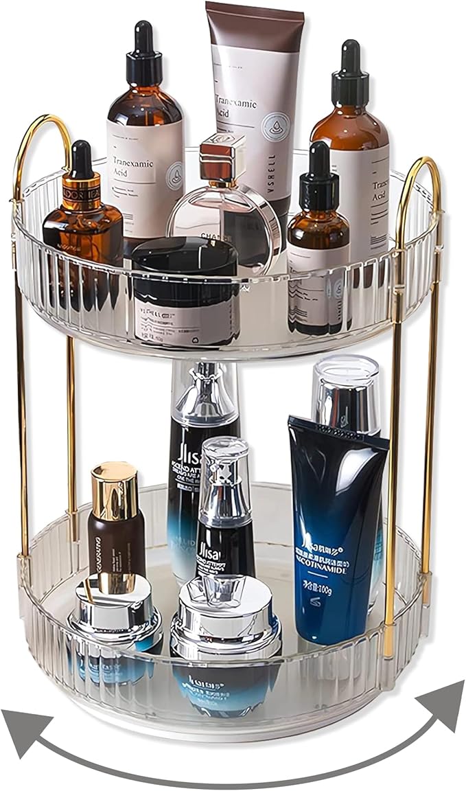 360 Rotating Makeup Organizer, Clear-2 Tier
