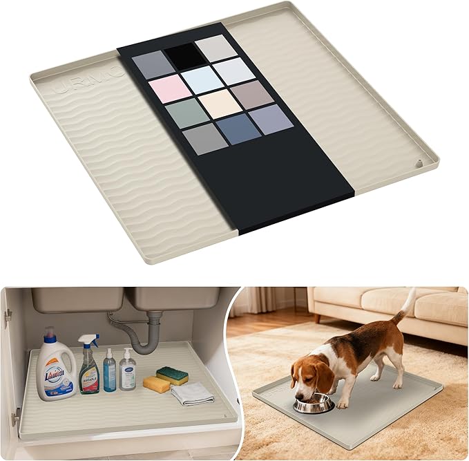 Waterproof Silicone Under Sink Mat 19'' x 19'' Shelf Liner for Kitchen, Cream